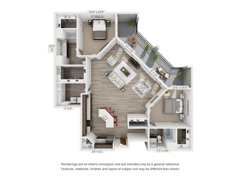 Floor plan for 2 beds, 2 baths, 1712 sqft